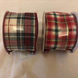 2 Rolls Red & Green Plaid Wired Ribbon - 2.5 inches x 20 ft. - NEW